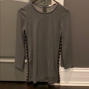 gray with white small striped mini dress